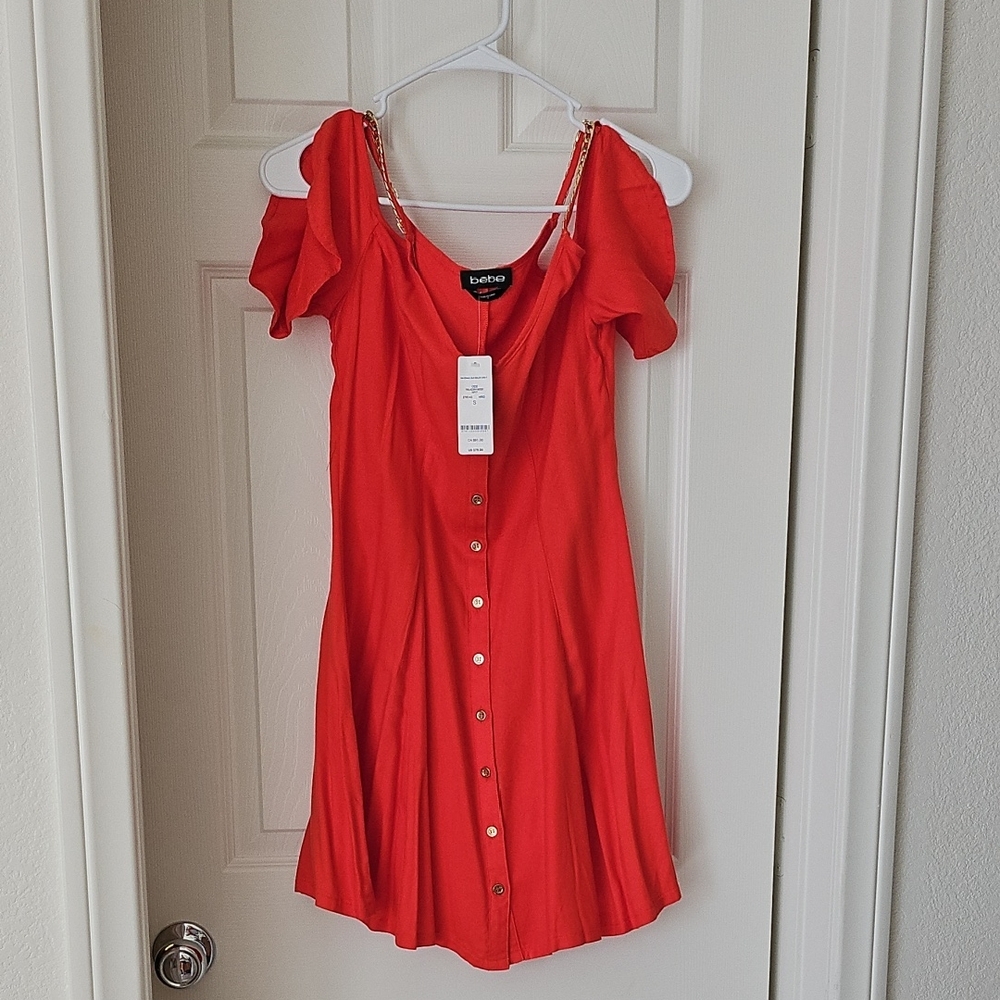 Bebe Vibrant Red Button-Down Blouse